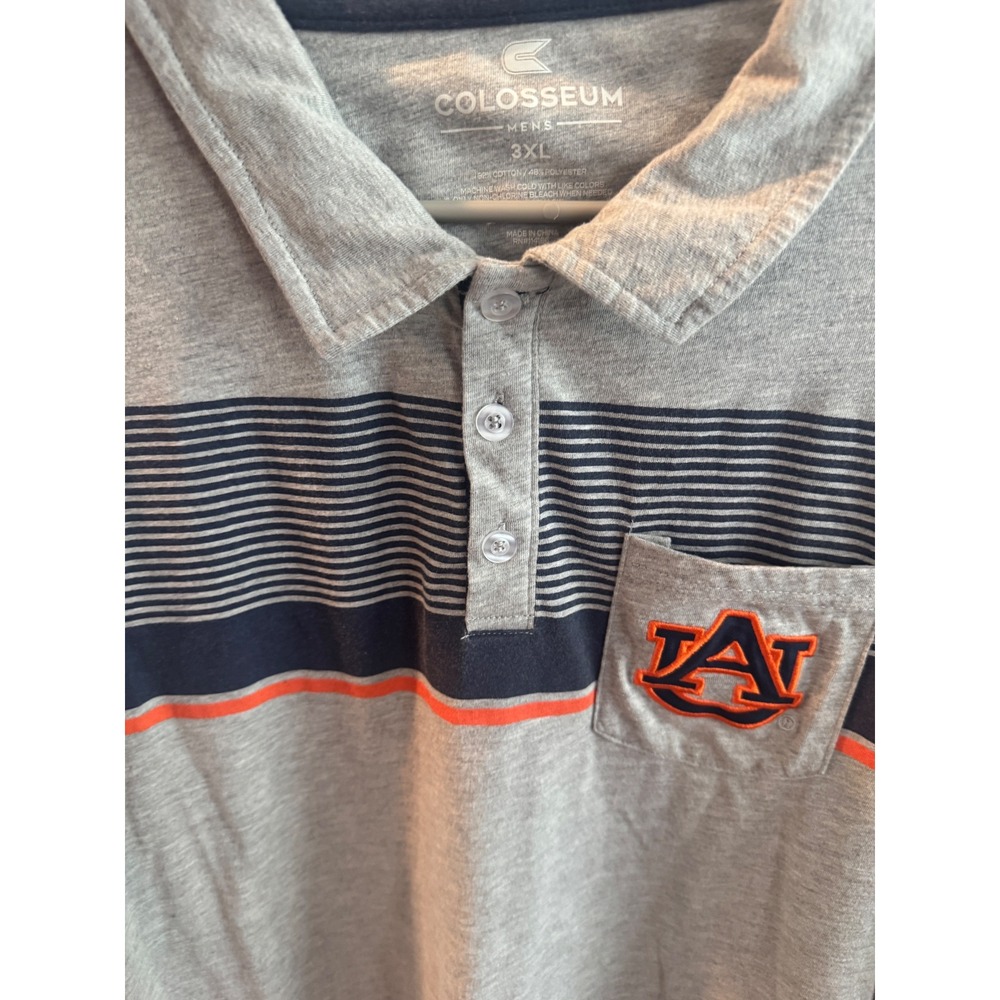 Colosseum Auburn Tigers NCAA Polo Shirt Mens 3XL Gray Striped Pocket AU Logo